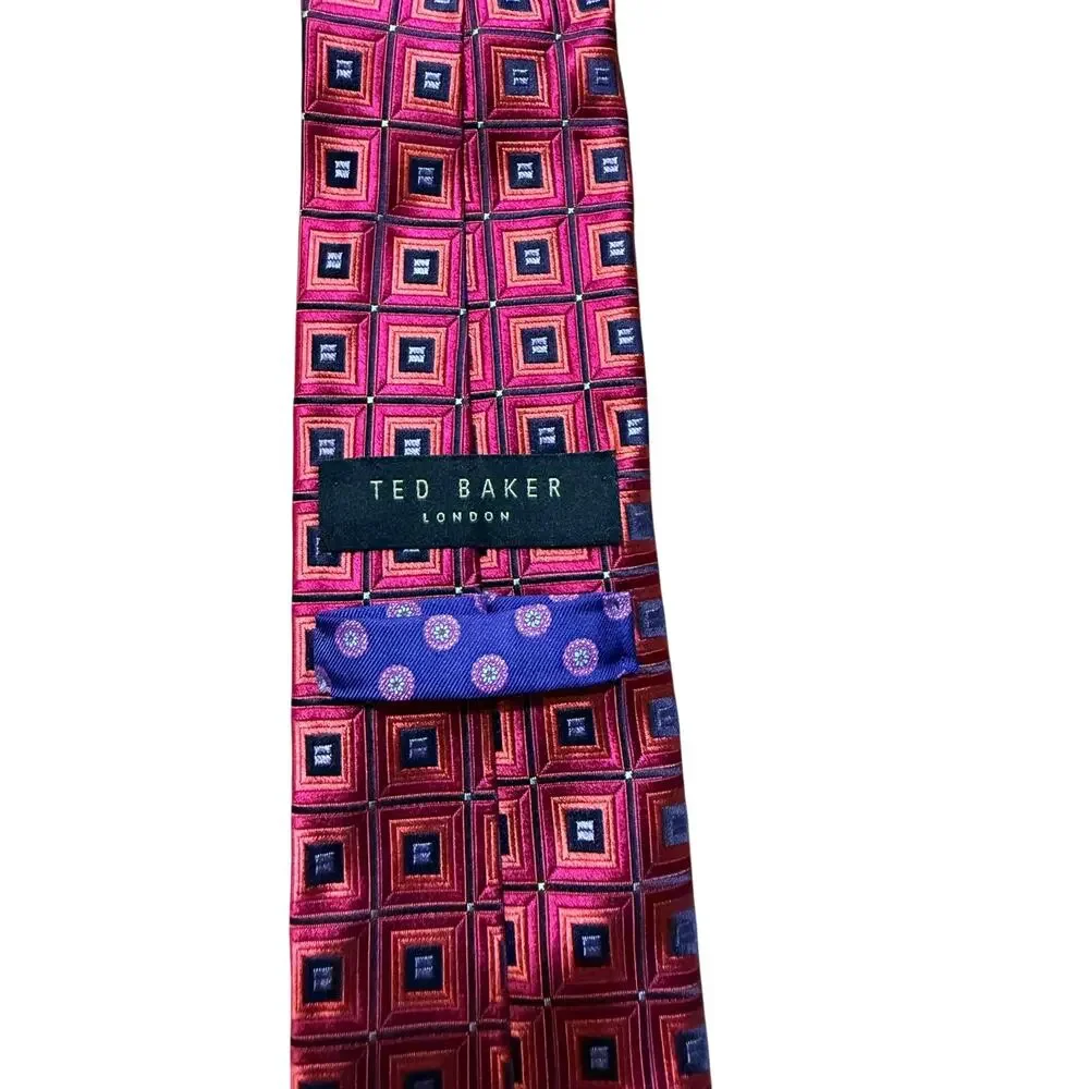 Ted Baker London Pink Geometric Square 100% Silk Necktie